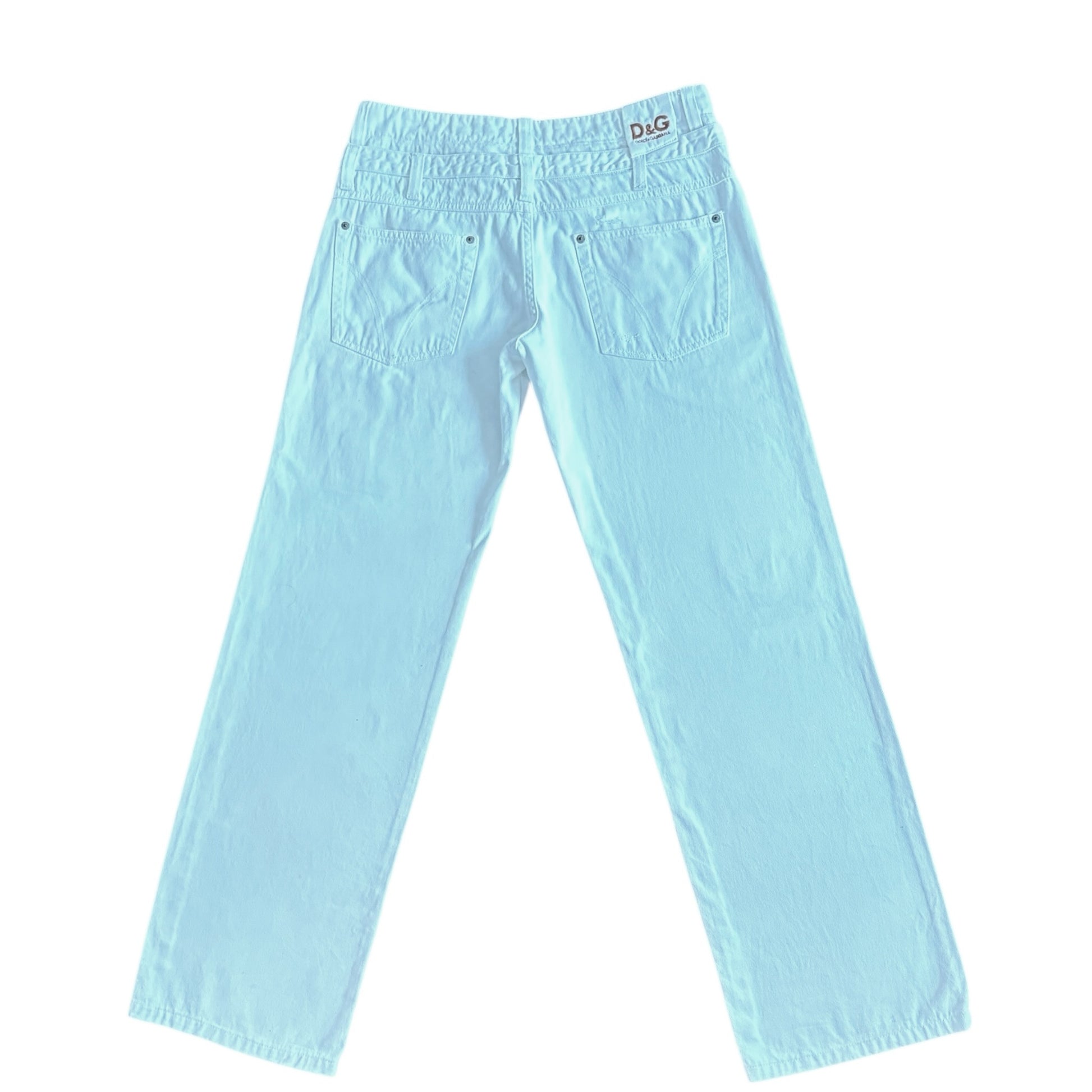 D&G mid low rise loose white denim double waistband