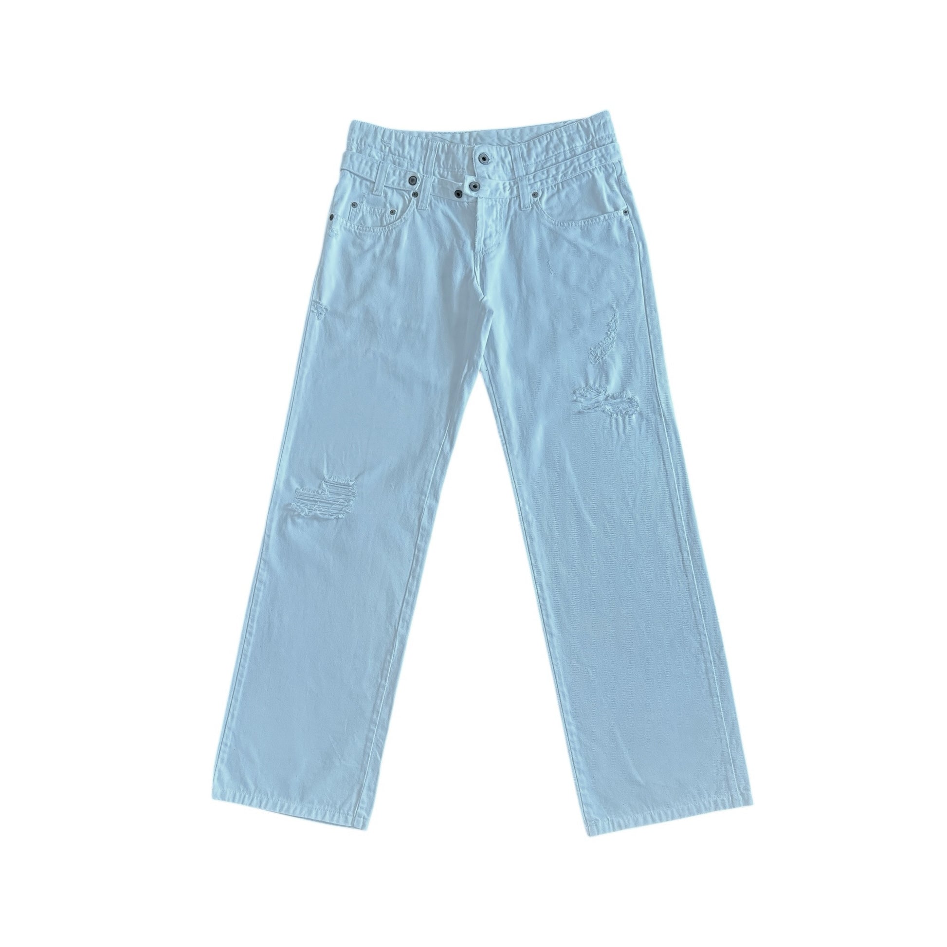 D&G mid low rise loose white denim double waistband