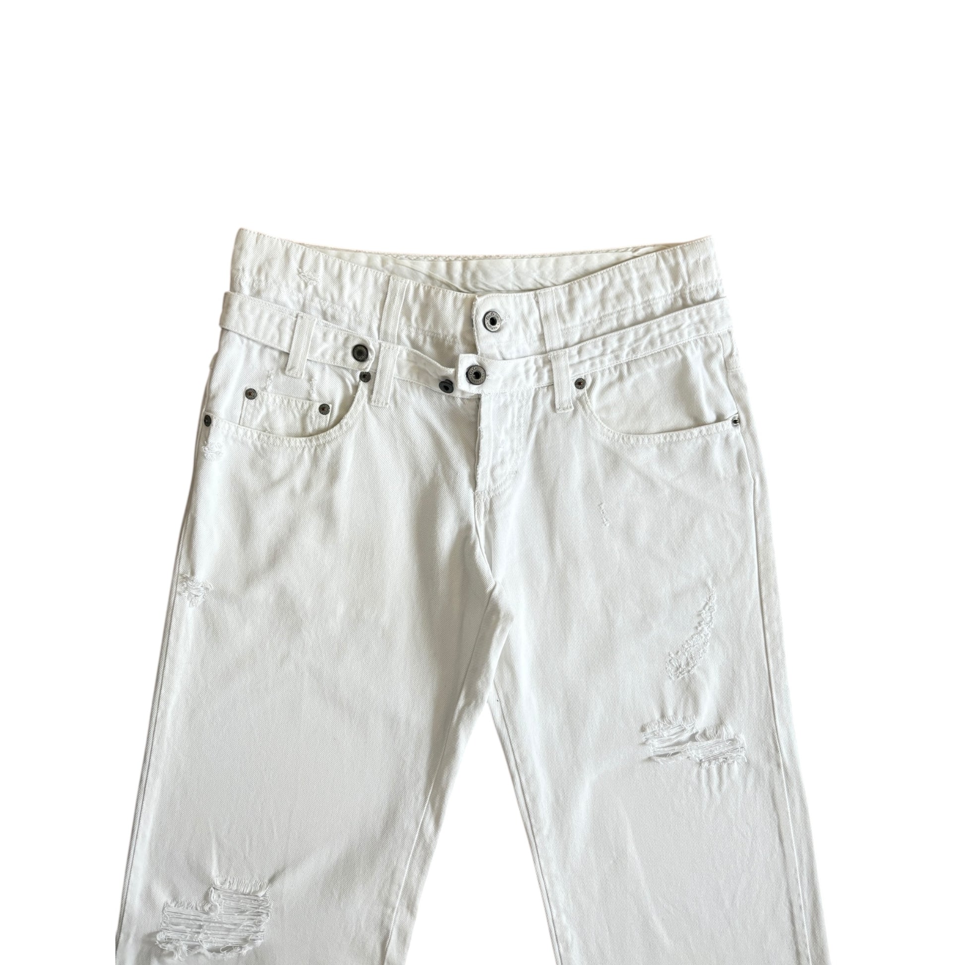 D&G mid low rise loose white denim double waistband
