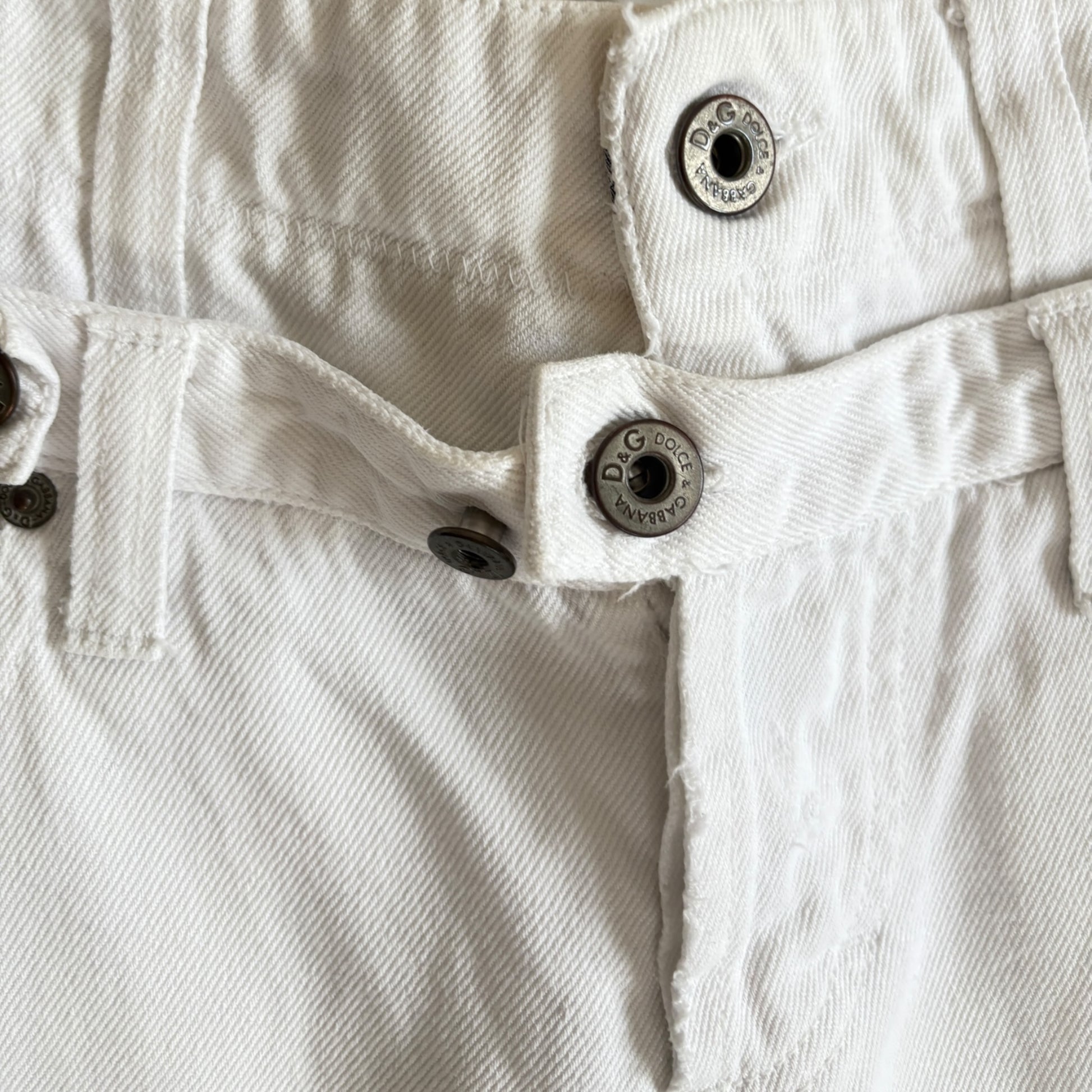 D&G mid low rise loose white denim double waistband