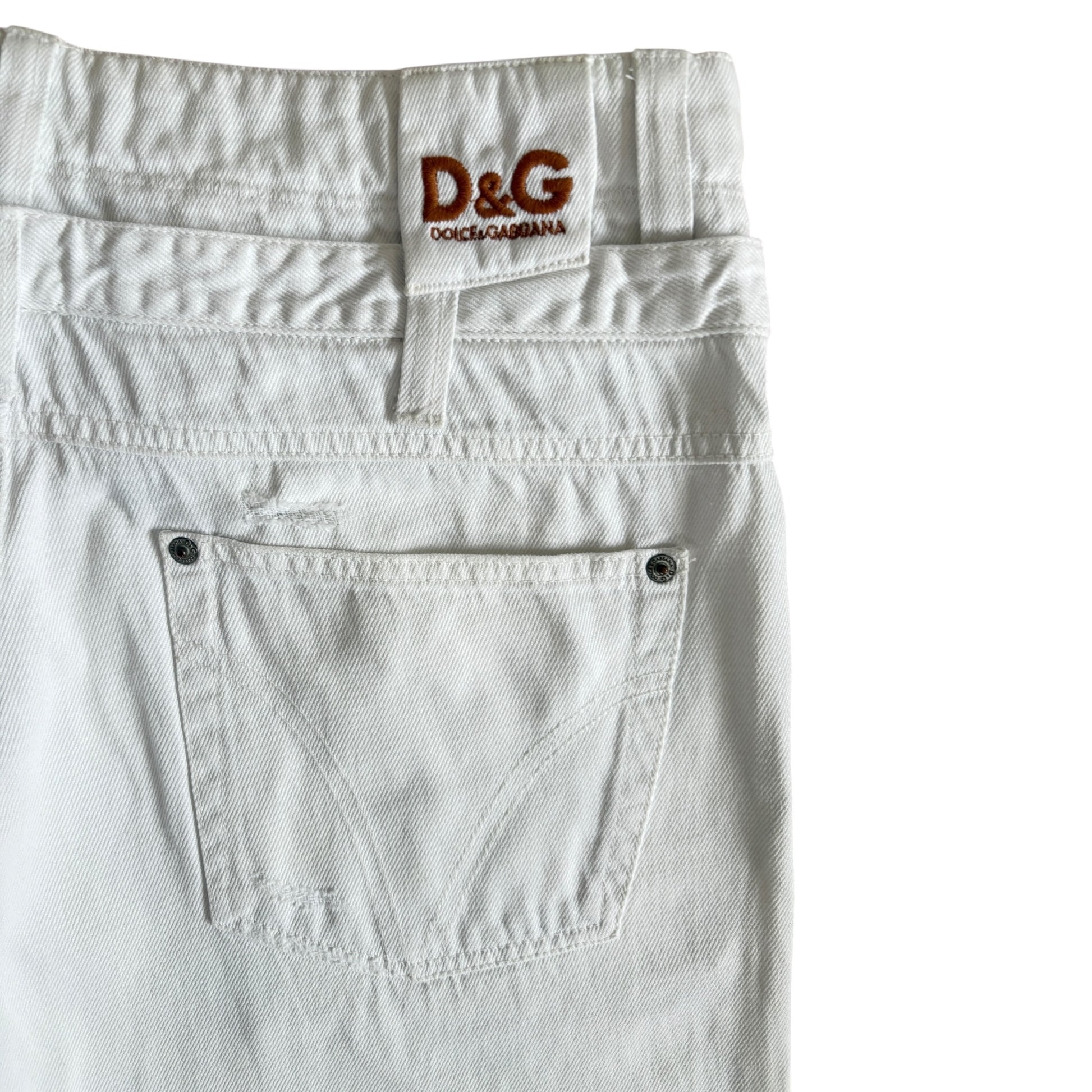 D&G mid low rise loose white denim double waistband