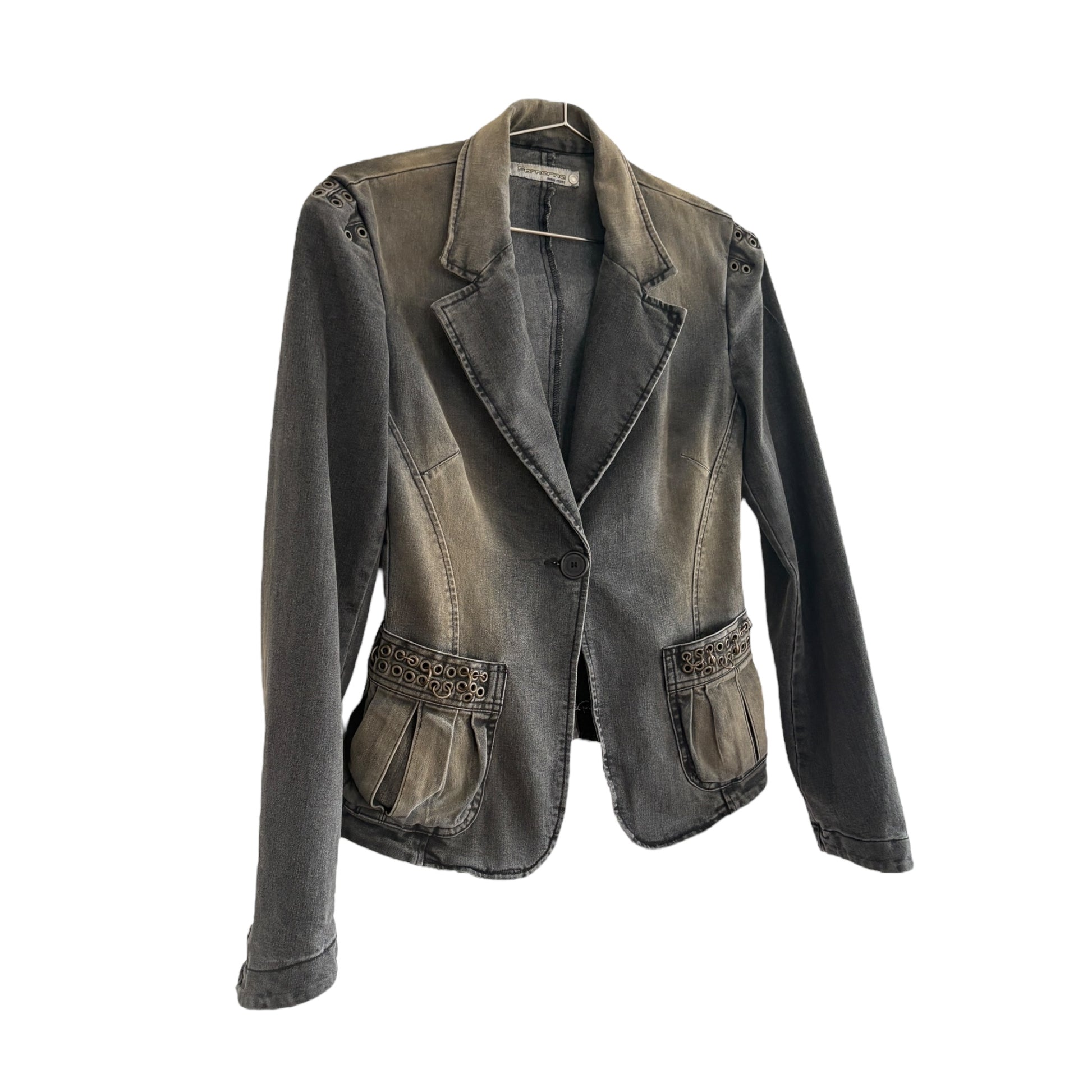Vintage Fornarina tailored washed Denim Blazer metal details