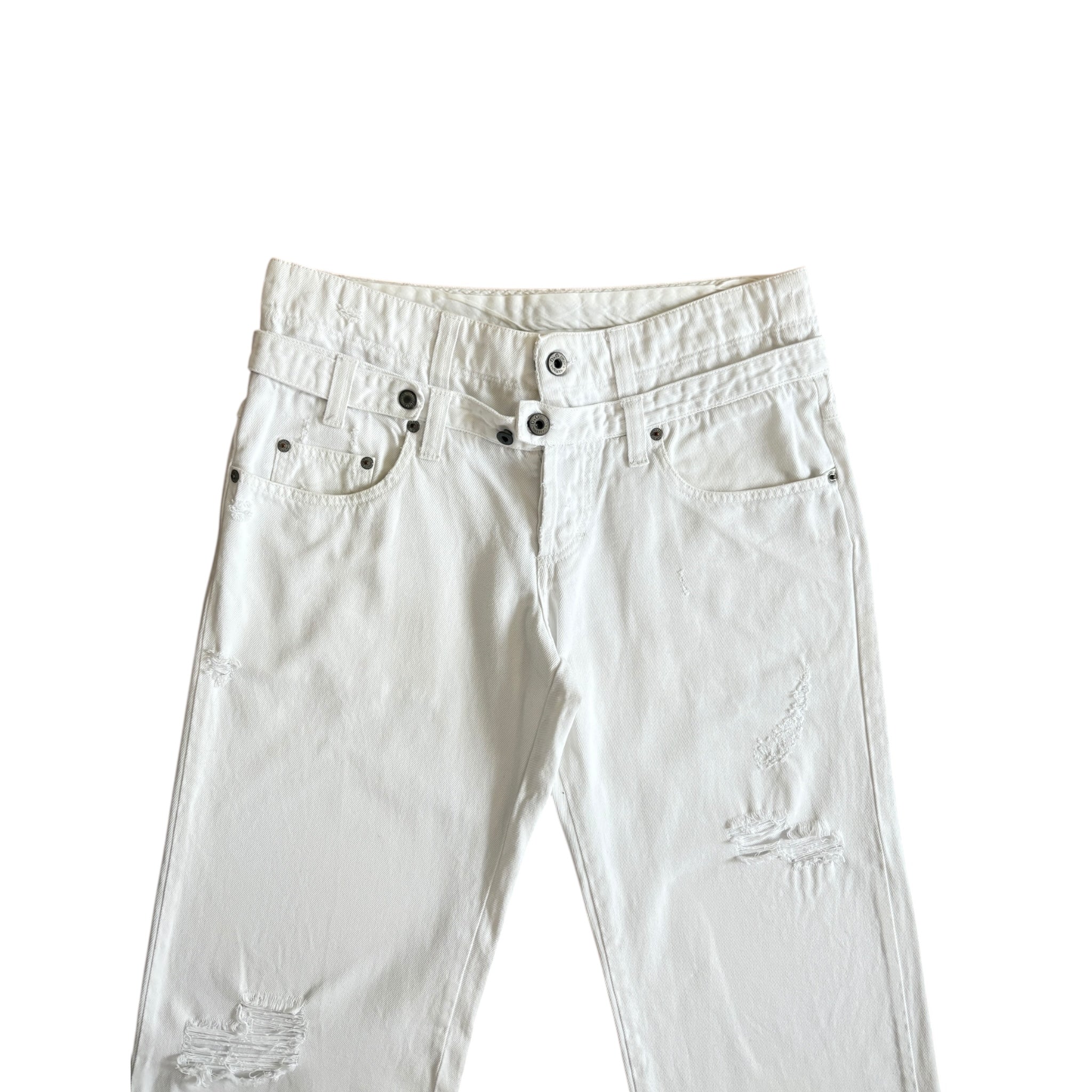 D&G mid low rise loose white denim double waistband – Tussi D&G mid low rise loose white denim double waistband – Tussi