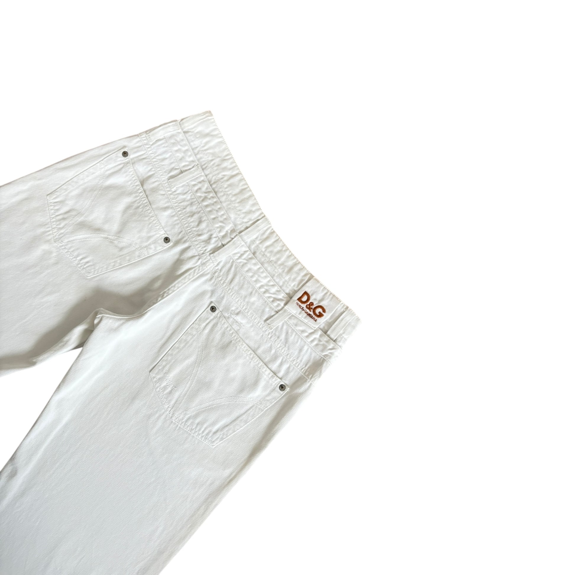 D&G mid low rise loose white denim double waistband