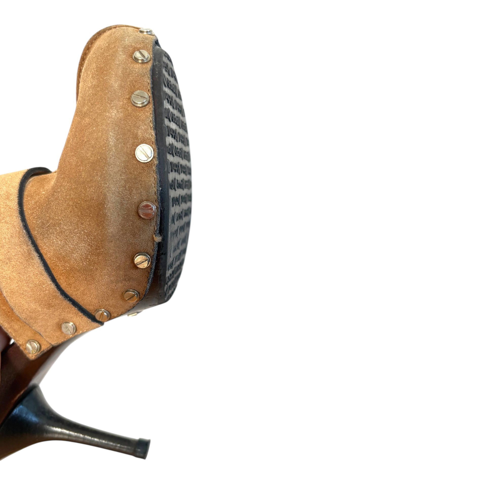 Scholl vintage heeled studded Suede Clogs Rare